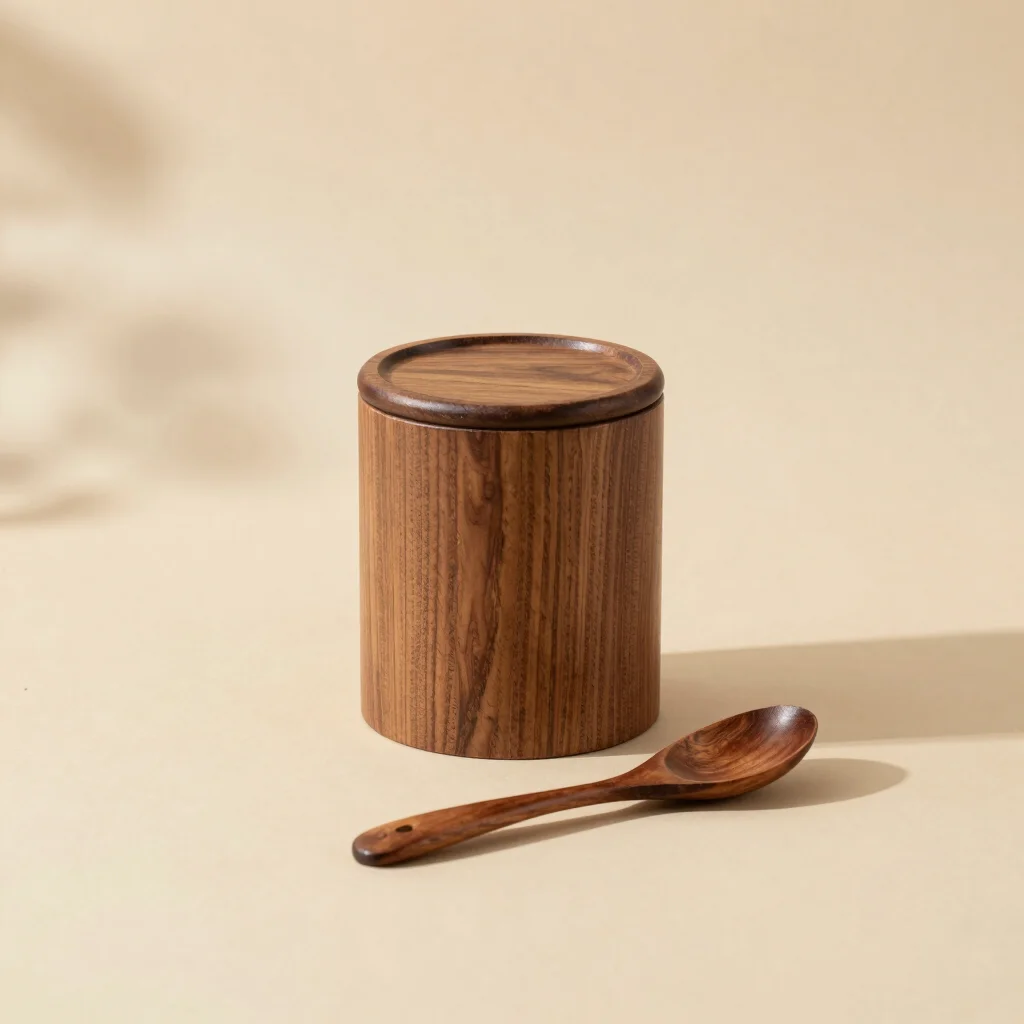 Hand-Turned Walnut Coffee Scoop & Canister